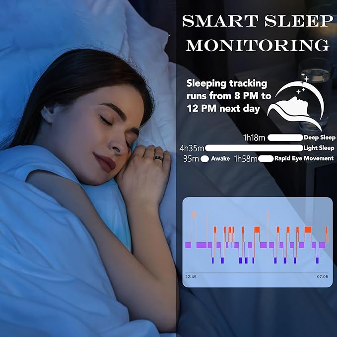 Smart Health Ring for Women Men Fitness Tracker with Heart Rate, Blood Oxygen, Blood Pressure, Sleep Monitoring, Step Counting, IP68 Waterproof for iPhone and Android, No APP Fee, Gold 12