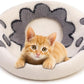 Woolygon Premium Felt Cat Cave Bed – Wool Kitty Beds Handcrafted Kitten Caves Bed for Indoor Cats - Made from 100% Eco-Friendly Merino Wool, Foldable Cat Hidewawy Covered Cat House Pod (Flower Collar)