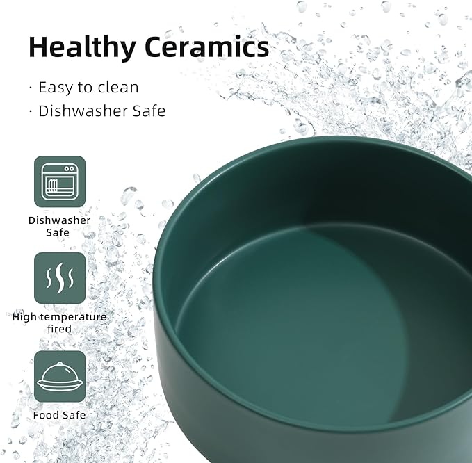 Ceramic 5.1inch Set of 2 Dog and Cat Bowls, Food and Water Feeder for Small Breed Dogs, Kitty, Cats, 2pcs Dog & Cat Dishes(2 Bowls, Green)