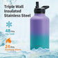64 oz Insulated Water Bottle with Straw (Cold for 48 Hrs), Half Gallon Stainless Steel Triple Wall Vacuum Sports Water Jug, Leakproof Hydro Cup Flask with Straw Spout Lids & DIY Stickers