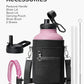 Half Gallon Water Bottle,64oz Insulated Water Bottle Stainless Steel Vacuum,Cold for 48 Hrs,BPA-Free & Leakproof -with Paracord Handle,Strap,Straw Spout Lids,Big Flask Jug for Gym Sports,Pink