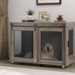 LINLUX 40 Inch Dog Crate Furniture, Wooden Heavy Duty Dog Kennel Indoor, Decorative Dog Cage Table for Large Medium Dogs, with Sliding Doors, Wheels and Flip-top Plate