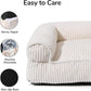 FUKUMARU Dog Couch Bed, Corduroy Cozy Cat Bed for Indoor Cats with Washable Cover, Supportive Waterproof Dog Beds Sofa for Small Dogs and Large Cats Cute, 28inch, Medium, Cream