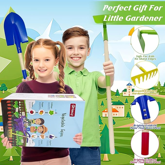 Kids Gardening Tools Outdoor Toys Set Backyard Play with Wheelbarrow Educational STEM Learning Pretend Toys Outdoor Indoor for Toddlers Kids Boys Girls (Red Wheelbarrow Set)