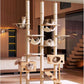 Wood Cat Tree for Indoor Cats, Modern Cat Tower, Unique Cat Condo with House, Tall Luxury Furniture with Heavy Duty Wide Base, Kraft Paper Rope Scratching Post, Removable Cushion (96.5-118.1 inch)