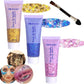 Body Glitter Face Glitter Gel: Singer Concerts Disco Festival Rave Accessories Face Glitter Makeup 150ml Chunky Sequins Mermaid Face Body Hair Glitter Gel (Pink&Gold&Blue)