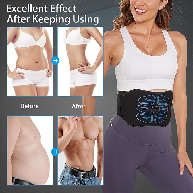 ABS Stimulator - EMS Muscle Stimulator, Ab Machine, Portable Abdominal Belt, Electronic Pulse Massager, Home Office Fitness Workout Equipment, Blue