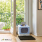 Foldable Cat Litter Box w/Lid, Scoop & Mat, Drawer Design Cat Toilet for Kitten, Two-Way Entry Kitty Litter Box, Odor Control & Easy to Clean, Beige/Pink