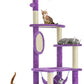 55 Inch Large Cat Tree Tower for Indoor Cats with Hammock Green Leaves Sisal Scratching Post, Plush Hang Ball Play Furniture for Kittens & Adult Cats, New Purple
