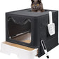 Foldable Cat Litter Box with Lid, Enclosed Potty, Large Top Entry Anti-Splashing Toilet, Easy to Clean Including Litter Scoop and 2-in-1 Cleaning Brush (Black)