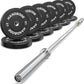 Olympic Bumper Plates Set 2 Inch, 10-55 lbs Rubber Weight Plates with 45 lb (20kg) Black/Silver Barbell, Strength Training & Weight Lifting for Home Gym