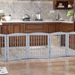 Freestanding Pet Gate for Dogs, Foldable Wooden Dog Gate for House, Extra Wide Indoor Pet Barrier for Stair, Doorway, Hall, Support Feet Included, 120 Inch Wide, 6 Panels 24", Grey