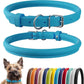 CollarDirect Rolled Leather Dog Collar, Soft Padded Round Puppy Collar, Handmade Genuine Leather Collar Dog Small Large Cat Collars 13 Colors (8-11 Inch, Light Blue Smooth)