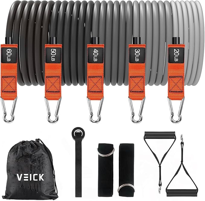 VEICK Resistance Bands, Exercise Bands for Working Out with Handles, Elastic Workout Bands for Men Women, Exercising Bands for Strength Training Equipment at Home Gym