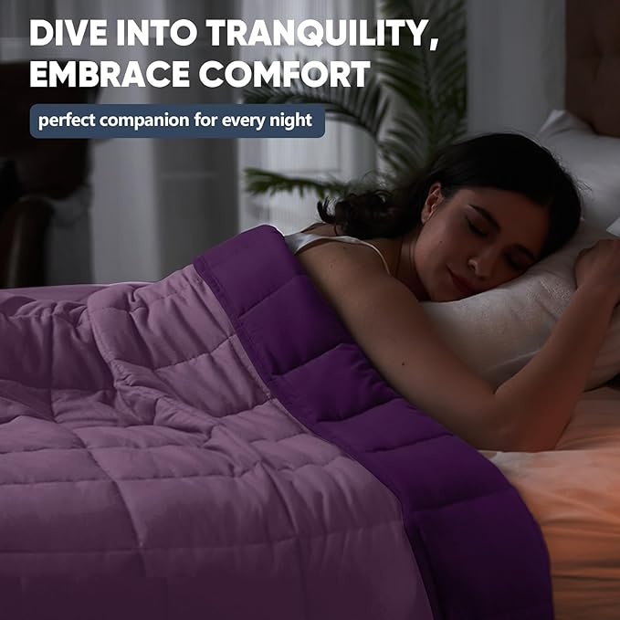 yescool Weighted Blanket for Adults (12 lbs, 48" x 72", Purple) Cooling Heavy Blanket for Sleeping Perfect for 110-130 lbs, Twin Size Breathable Blanket with Premium Glass Bead, Machine Washable