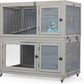 Weatherproof Wooden Rabbit Hutch for Indoor Outdoor Use, 2 Story Bunny Cage House with Wheels, Small Animal Shelter with Pull Out Tray, Non-Slip Ramp, Chicken Coop, Pet House Guinea Pigs Quail