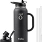 Trebo 40oz Water Bottle Insulated with Handle, Stainless Steel Metal Large Jug,Travel Flask with Straw Spout Lid,Mug Tumbler Cup with Carry Pouch,Keep Cold Hot, Indigo Black