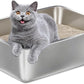 Stainless Steel Litter Box -6in High Side,Metal Litter Box for Cat/Kitty/Rabbits 17" L x 13.8" W x 6" H，Stainless Steel Cat LitterBox-Metal PanToilet,No Smell, Non Stick, Easy Clean.