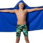 Flow Hydro Sport Towel - Microfiber Quick Dry Swimming Towels for Swim, Pool, Triathlon, and Other Water Sports in Medium, Large, Extra Large, and Hooded Sizes (Blue, Large w/Hood)