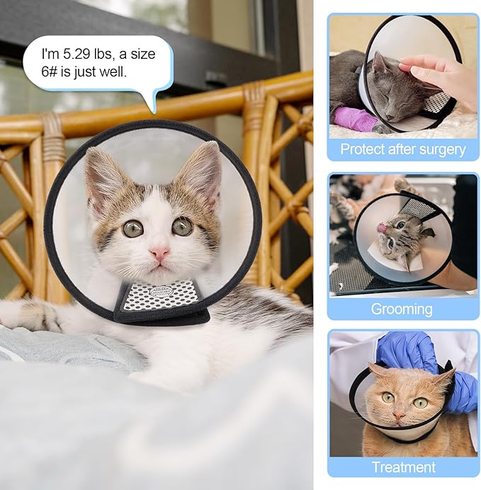 Depets Adjustable Recovery Pet Cone E-Collar for Cats Kittens Rabbits, Plastic Elizabeth Protective Collar Wound Healing Practical Neck Cover, Neck Girth 6.1 in