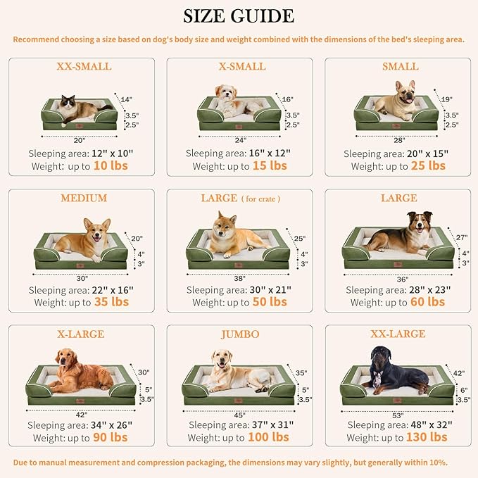 Comfort Expression Small Dog Beds Waterproof Orthopedic Foam Dog Sofa Beds for Medium Dogs Comfy Pet Bed with Washable Removable Cover & Non-Slip Bottom(Small,Light Green)