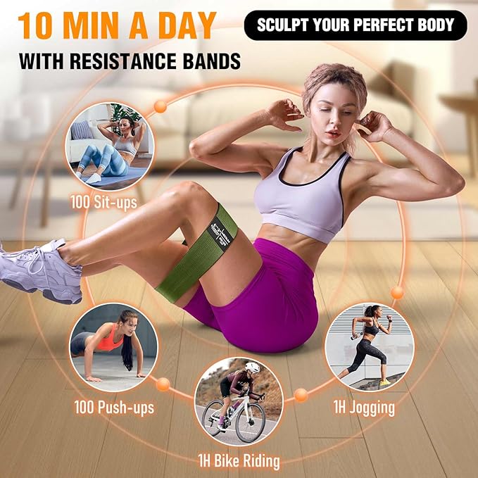 Fabric Resistance Bands for Working Out - Exercise Bands for Women and Men, Booty Bands for Legs and Glute, Yoga, Pilates, Rehab, Fitness and Home Workout