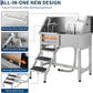Stainless Steel Dog Washing Station - Dog Bath Tub for Large, Medium, Small Dogs, Pet Grooming Tub with Ramp, Non-Slip Grate, Shower, Soap Box, Faucet, Drain for Home & Outdoor （Left RAMP, 38"）