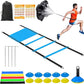 Speed Agility Training Equipment Set - 20ft Agility Ladder, 10 Disc Cones, Resistance Parachute, 5 Resistance Bands & Carry Bag | Football Soccer Basketball Fitness Drills for Kids Adults