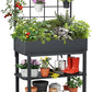 Metal Raised Garden Bed with Trellis, Elevated Planter Box with Legs for Outdoor Patio, Iron Standing Garden Box for Vegetables, Herbs, Flowers, Climbing Plants