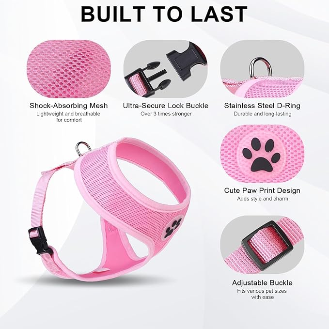 BINGPET Small Dog Harness - Breathable Mesh Puppy Cat Harnesses - No Pull Adjustable Dog Harness Dog Vest Harness for Small and Medium Dogs
