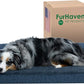 Furhaven Cooling Gel Dog Bed for Large/Medium Dogs w/ Removable Bolsters & Washable Cover, For Dogs Up to 55 lbs - Plush & Almond Print L Shaped Chaise - Blue Almonds, Large