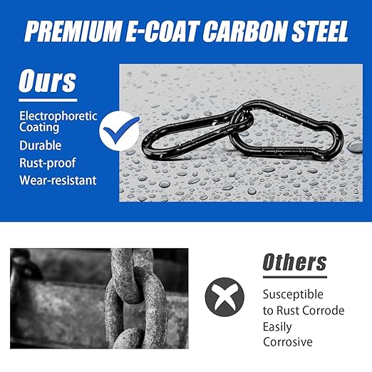 KINLINK 10 Pack Black Carabiner Clip, 3.54 inch Heavy Duty Spring Snap Hook, Caribeener Clips for Camping, Hiking, Travel, Fishing, Quick Link Keychain, Water Bottle, Backpack
