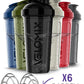 '-6 PACK- Shaker Cups for Protein Shakes 28 oz - 6x Wire Whisk | Leak Proof Protein Shaker Bottle for Protein Shakes, Shaker Bottle Pack for Pre & Post Workout (Stealth Edition)