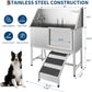 Stainless Steel Dog Washing Station - Dog Bath Tub for Large, Medium, Small Dogs, Pet Grooming Tub with Ramp, Non-Slip Grate, Shower, Soap Box, Faucet, Drain for Home & Outdoor （Right RAMP, 60"）