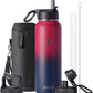 Water Bottle 40 oz Insulated with Straw&Brush, Coolflask Vaccum Stainless Steel Metal 3 Lids Water Flask for Sports, Gym or Office, Keep Cold 48H Hot 24H, Ombre Wine/Navy