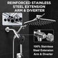 Veken Wide Rain Shower Head with 6 Modes Handheld Water Spray，High Pressure Showerhead Combo with Arm for Bathroom Accessories，Home Decor Adjustable Dual Shower with Anti-Clog Nozzles，Matte Black