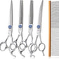 7.5'' Dog Grooming Scissors Set with Blue Diamond Adjustable Screws CNC 440C Stainless Steel Thinner Chunker Straight Curved Shears with Comb Sharp and Durable