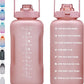 64oz,100oz,128oz Large Motivational Water Bottle with Time Marker, Leakproof & BPA Free Half Gallon Big Water Bottle with Straw Handle Tritan Frosted Water Jug for Gym,Fitness,Outdoor Sports