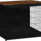 DWANTON Dog Crate Furniture with Cushion, Wooden Kennel Table with Double Doors, Indoor Dog House, Extra Large Size, 43.3" L, Black+Rustic Brown