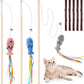 Natural Wood Cat Wand Toy with Ribbon Fish Teaser - 3pcs, 16 Inch, Indoor Cat Exerciser & Playing Kitten Toy, Bonus 5pcs Catnip Sticks for Teeth Cleaning