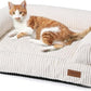 FUKUMARU Dog Couch Bed, Corduroy Cozy Cat Bed for Indoor Cats with Washable Cover, Supportive Waterproof Dog Beds Sofa for Small Dogs and Large Cats Cute, 28inch, Medium, Cream