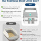 Stainless Steel Sifting Litter Box with Lid, Metal Litter Pan with Scoop for Big Cats Multi Cat, Extra Large Cats Litterbox Odor Control Easy Clean (24 * 16 * 12inch-with Enclosure, X-Large)
