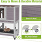 Wooden Rabbit Hutch with Two Story, Bunny Cage with Leak-Proof Trays, and Chew-Proof Ramp, Guinea Pig Cage with Wheels, Suitable for Indoor/Outdoor Use (Grey)