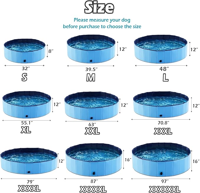 Jasonwell Foldable Dog Pool Collapsible Hard Plastic Dog Swimming Pool Portable Kiddie Pool Pet Pool Doggie Wading Pool Bath Tub for Puppy Small Medium Large Dogs Cats and Kids 79"