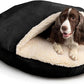 Snoozer Luxury Cozy Cave Dog Bed - Indoor Dog Bed with Cover Cave, Covered Calming Burrow for Small & Medium Sized Pets with Blanket Attached, Enclosed, Washable - Large, Black