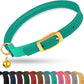 OOPSDOGGY Rolled Leather Cat Collar with Bell - Reflective Kitten Collar with Safety Elastic Strap - Adjustable Small Pet Collars for Boy Girl Cats (Teal)