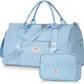 FIORETTO Womens Gym Tote Duffle Bag with Toiletry Bag, Sports Duffel Overnight Hospital Workout Carry on Bag for Girls with Wet Pocket & Shoe Compartment, Ideal for Travel, Swimming, Dance Light Blue
