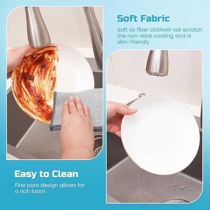 Forggon10 Pcs New Upgrade 3-Layer Metal Dish Cloth, No Scratches and No Odor, Multipurpose Wire Dishwashing Rag for Wet and Dry, Kitchen Cleaning DishRags,Sinks,Dishes,Stove Top, Dimensions(7.08X8.86)