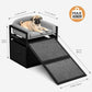 Pet Stairs Ramp Doggie Stairs with Seat & Storage Drawers,Extra Wide Seat Mate Chair Puppy for High Bed Couch Office,Non Slip Dachshunds,Step for Small Dogs,Cat Ladder Grey(Hold Up to 100 lbs)