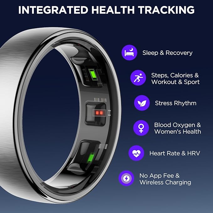 Smart Ring for Women Men, Activity Fitness Tracker with 24/7 Heart Rate Monitor, Waterproof Sleep Tracker Fitness Ring, Step Counter, Calorie Pedometer, No APP Fee,for iOS Android (Silver,#9)